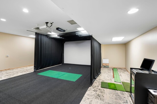 1240 2nd St Unit 1201, Minneapolis, MN 55415 - rec room with recessed lighting, carpet, and golf simulator
