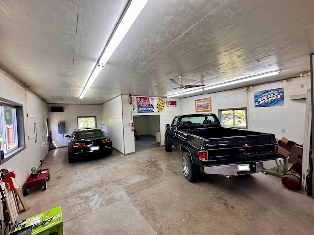 garage featuring ceiling fan