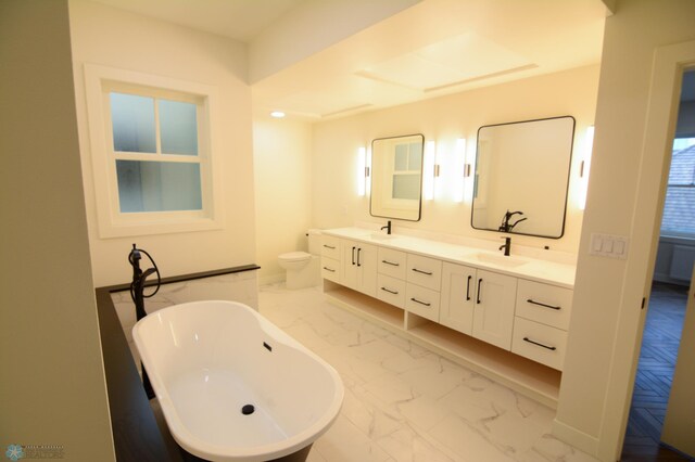 bathroom with vanity, toilet, and a bathtub