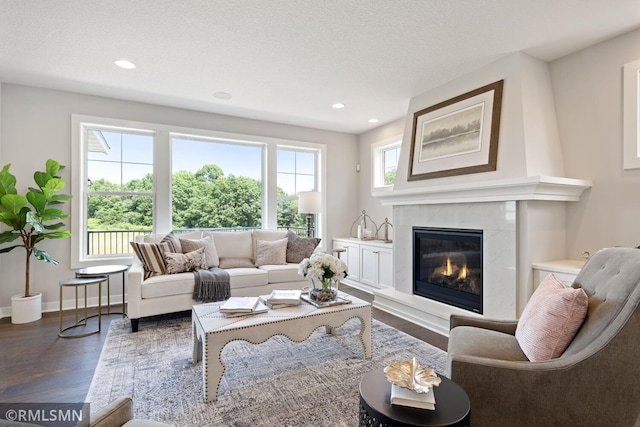 6528 Timber Arch Dr, Chaska, MN 55318 - living room with baseboards, a high end fireplace, recessed lighting, and wood finished floors
