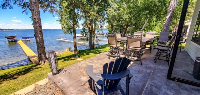 view of patio / terrace with a water view