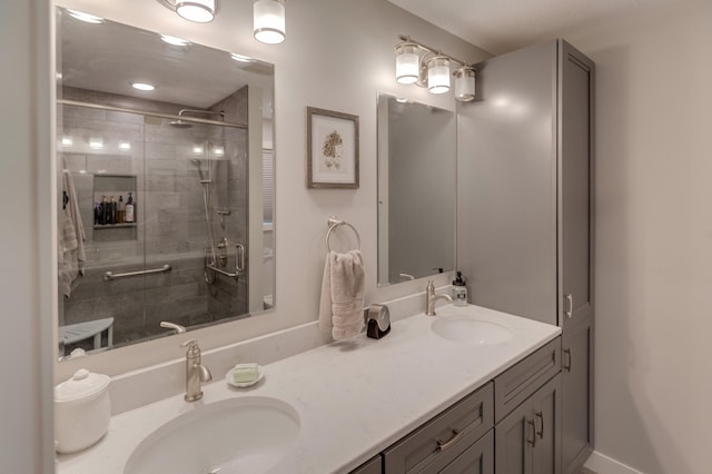 bathroom with vanity and walk in shower