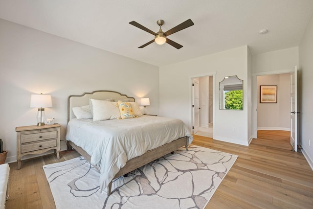 bedroom featuring ceiling fan and wood-type flooring