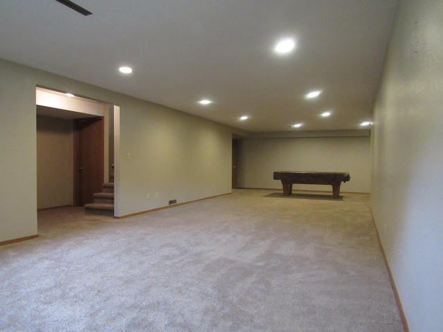 basement with carpet and pool table