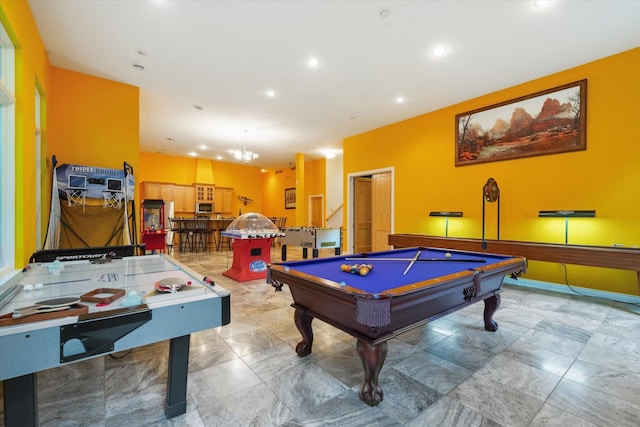 rec room featuring pool table and light tile patterned floors