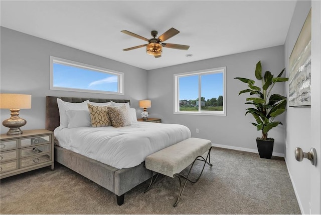 bedroom featuring carpet floors and ceiling fan