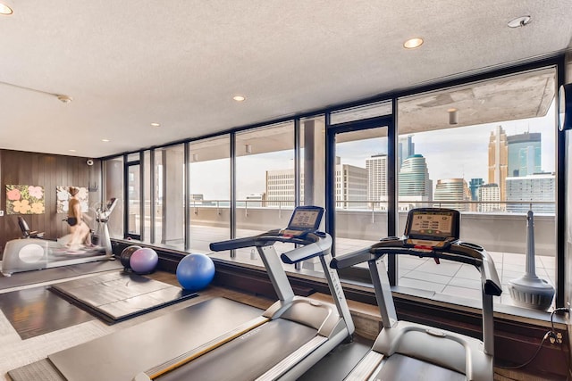 workout area with a textured ceiling