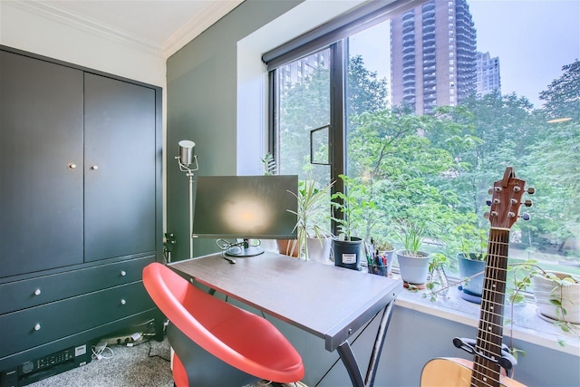 home office featuring crown molding