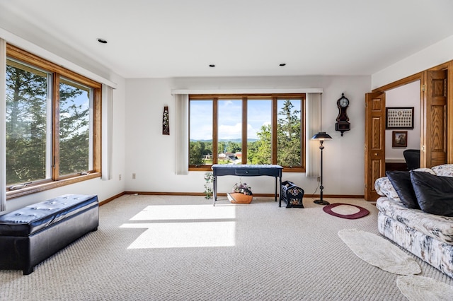 carpeted living room featuring a healthy amount of sunlight