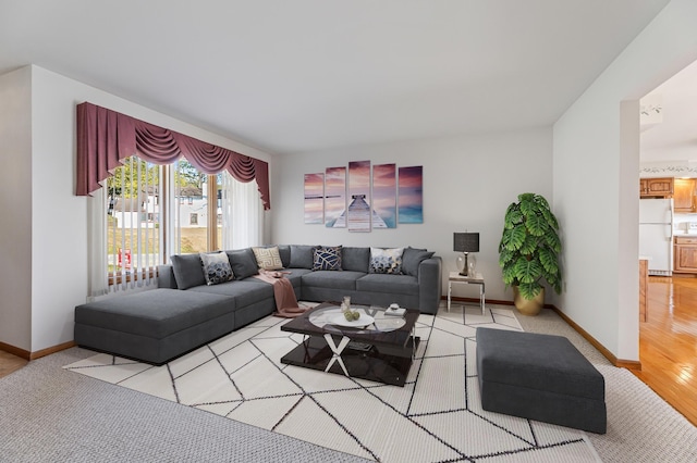 living room with light carpet