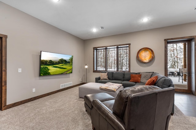 living room featuring carpet floors