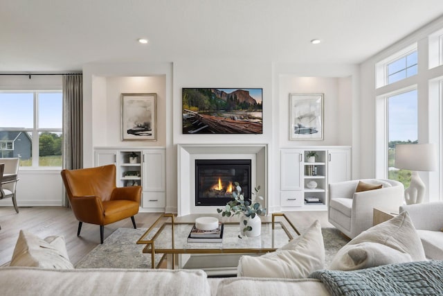 living room with light hardwood / wood-style flooring