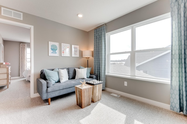 carpeted living room featuring a healthy amount of sunlight