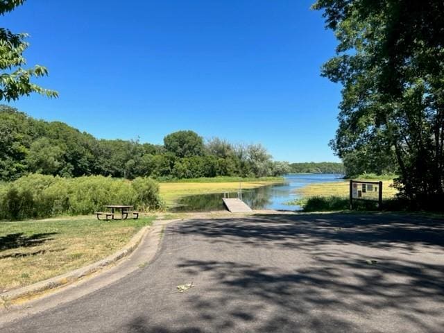 view of road featuring a water view