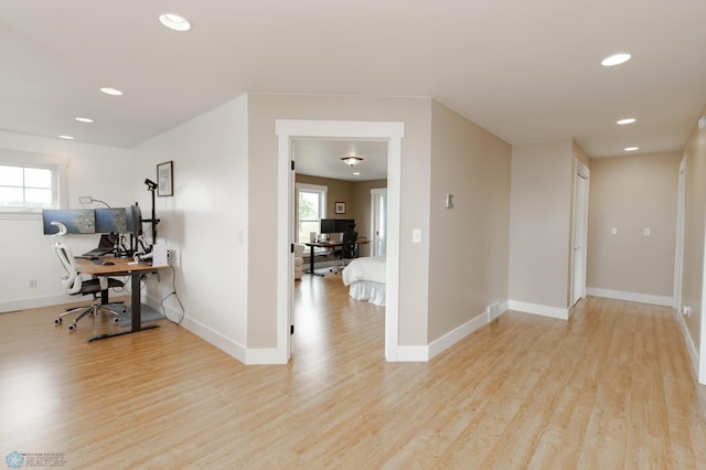 16305 57th St SE, Kindred, ND 58051 - office area featuring light wood-style flooring, recessed lighting, and baseboards