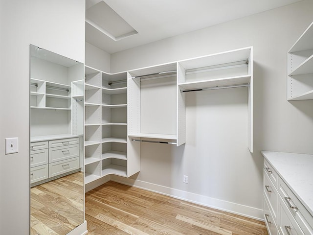 walk in closet featuring light hardwood / wood-style flooring