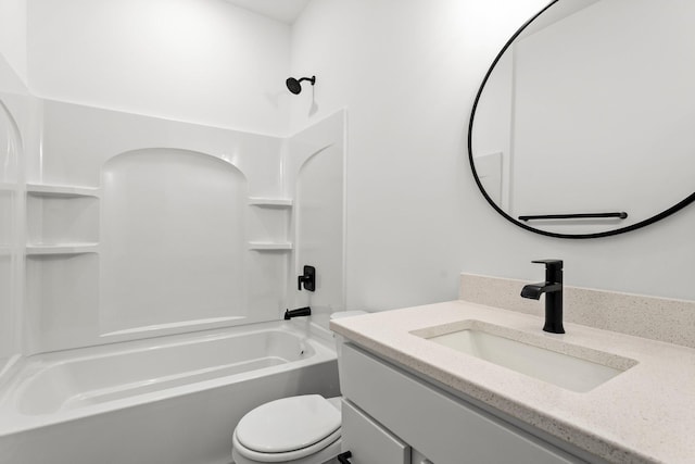 full bathroom with shower / washtub combination, vanity, and toilet