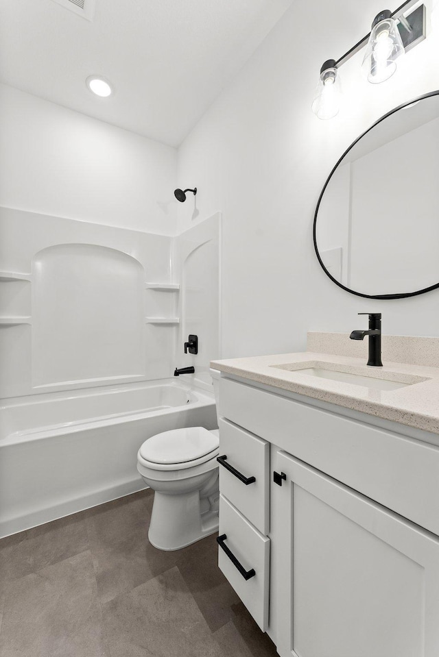 full bathroom featuring vanity, toilet, and shower / bath combination