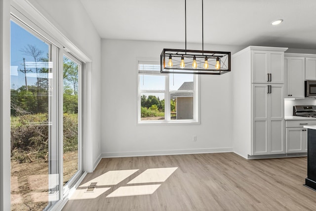 unfurnished dining area featuring light hardwood / wood-style floors