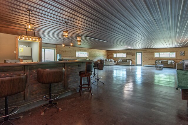 bar with decorative light fixtures