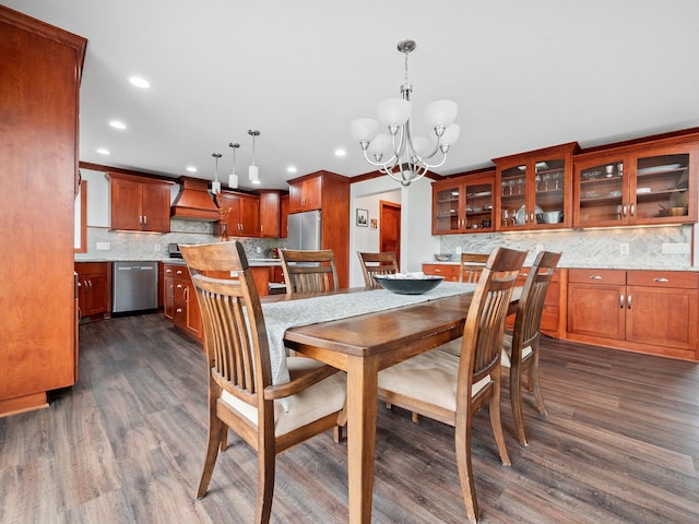1599 Donway Ct NE, Alexandria, MN 56308 - dining room featuring dark wood-style floors, recessed lighting, and a chandelier