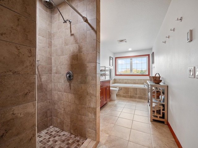 1599 Donway Ct NE, Alexandria, MN 56308 - full bathroom with a bath, a tile shower, and tile patterned flooring
