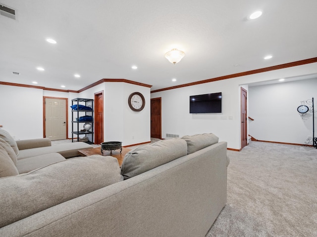 1599 Donway Ct NE, Alexandria, MN 56308 - living area with recessed lighting, crown molding, and light colored carpet