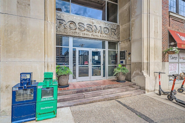 entrance to property featuring french doors