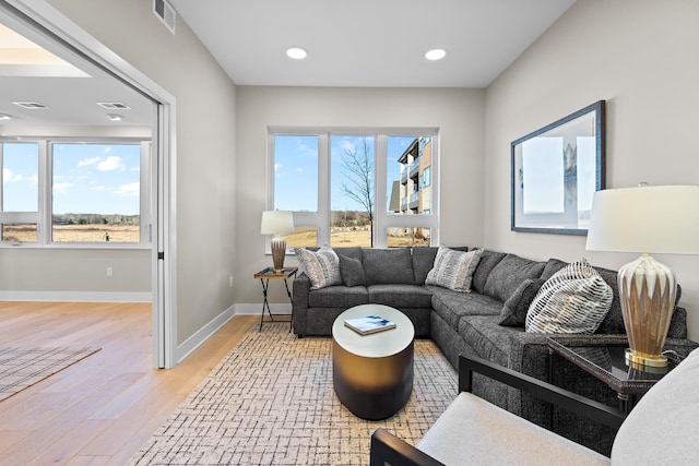 living room featuring hardwood / wood-style flooring and a wealth of natural light