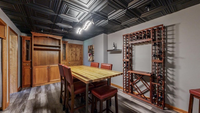 wine area featuring dark hardwood / wood-style flooring