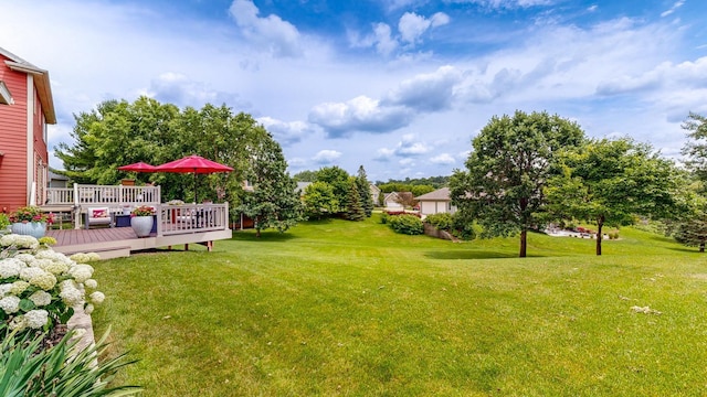 view of yard featuring a wooden deck