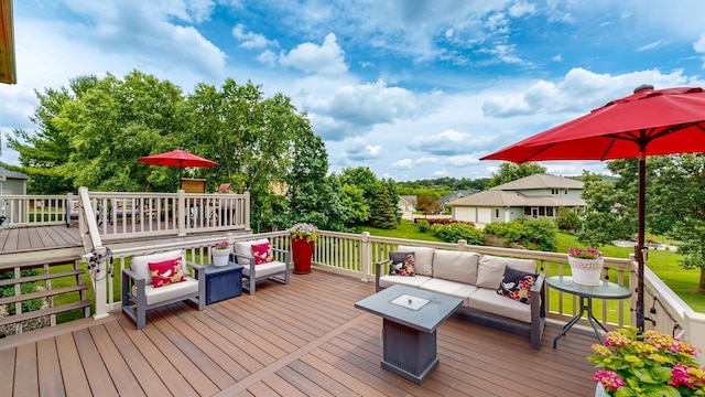 wooden deck featuring an outdoor hangout area