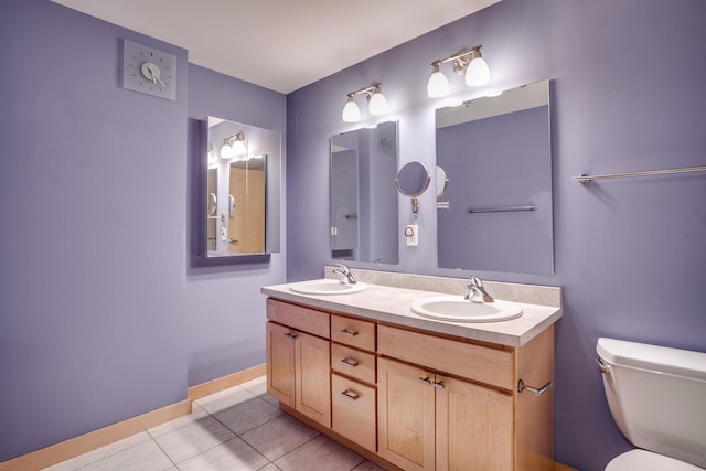 bathroom with tile patterned floors, vanity, and toilet