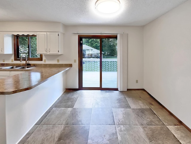 kitchen with white cabinets, a textured ceiling, a healthy amount of sunlight, and sink