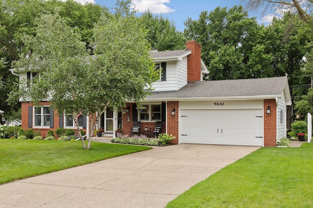 9642 Upton Rd, Minneapolis, MN 55431 - view of front facade featuring brick siding, a garage, a chimney, and a front yard