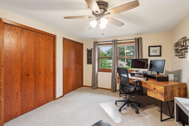 9642 Upton Rd, Minneapolis, MN 55431 - home office with light carpet, ceiling fan, and baseboards