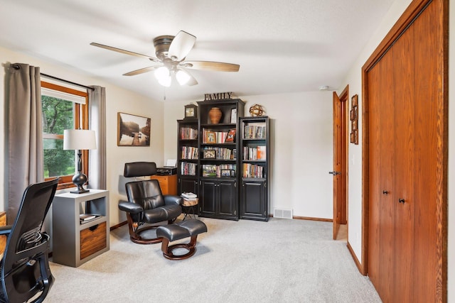 9642 Upton Rd, Minneapolis, MN 55431 - office area with carpet, a ceiling fan, and baseboards