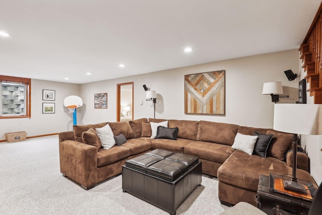 9642 Upton Rd, Minneapolis, MN 55431 - living area featuring light colored carpet, recessed lighting, and baseboards