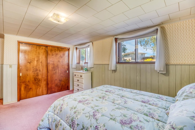 bedroom with carpet floors and a closet