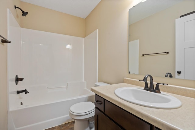 full bathroom featuring vanity,  shower combination, and toilet