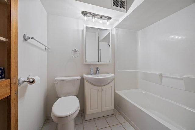 full bathroom with vanity, toilet, bathing tub / shower combination, and tile patterned flooring