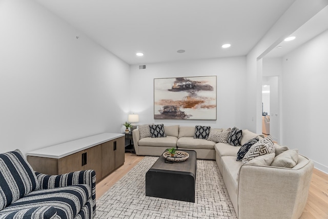 living room featuring light wood-type flooring