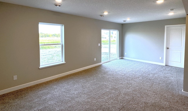 spare room featuring carpet floors, a textured ceiling, and plenty of natural light