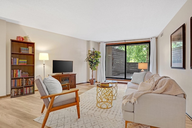 living area featuring light wood-style flooring