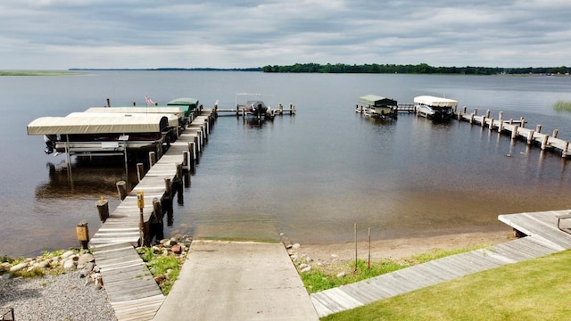 dock area featuring a water view