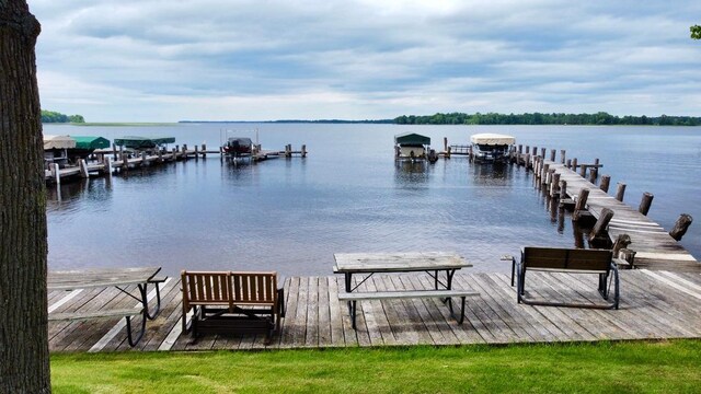 view of dock with a water view