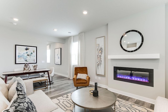 living room with light hardwood / wood-style flooring