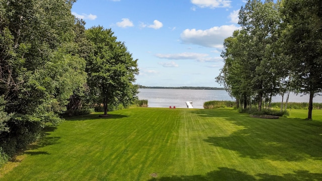 view of yard with a water view