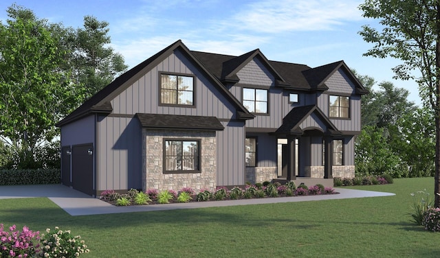 view of front facade featuring a garage and a front lawn