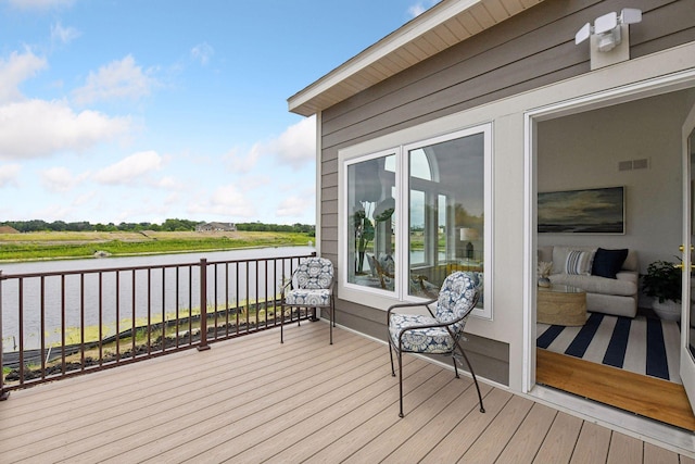 deck with a water view